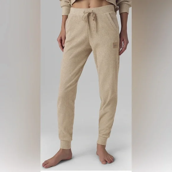 ALO Muse Sweatpants ribbed knit super soft L gravel - Picture 2 of 8